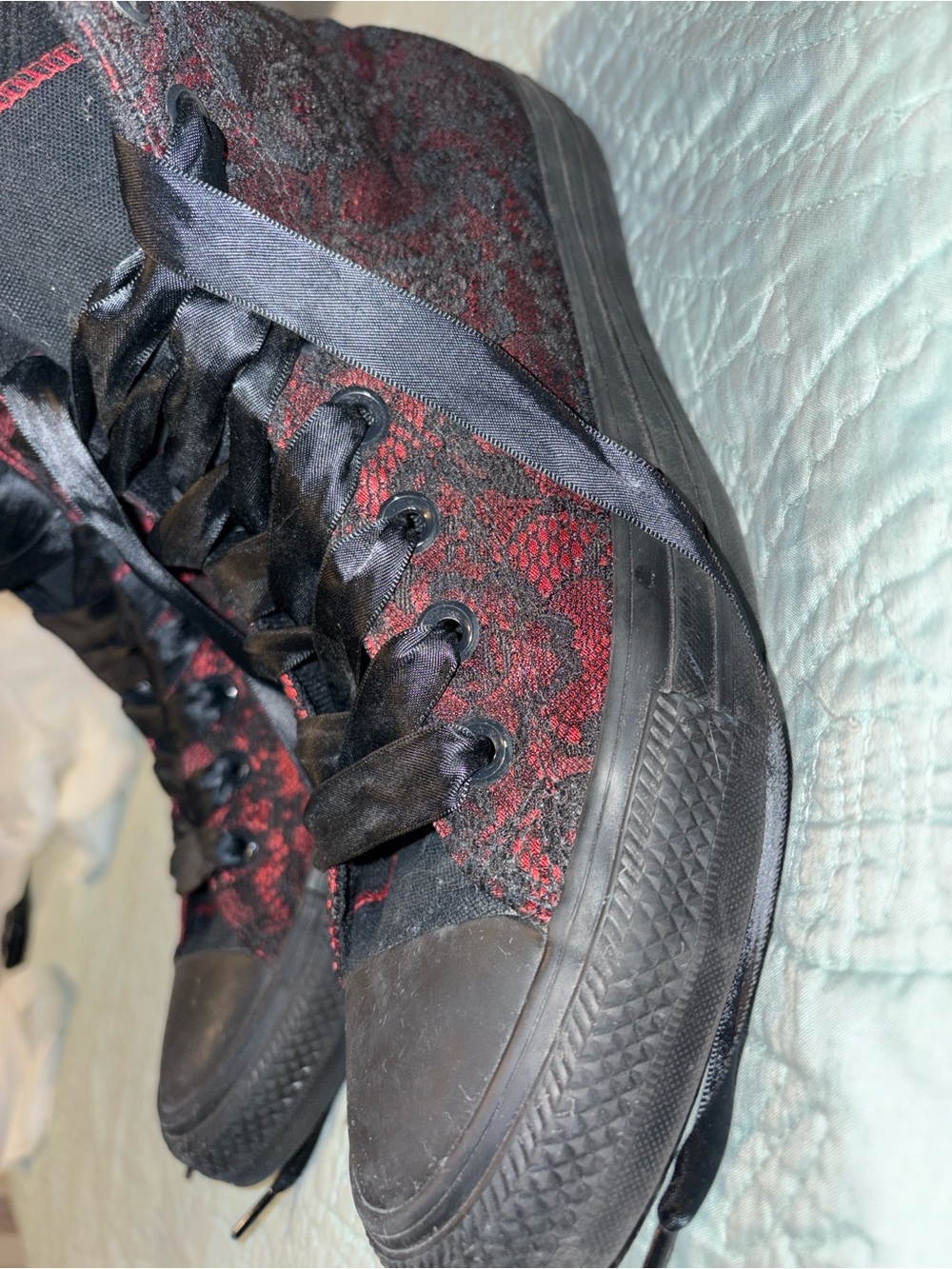 Chuck Taylor All Star High Top Dressed Up Lace Overlay Sneaker Black/Park Red - Picture 5 of 12
